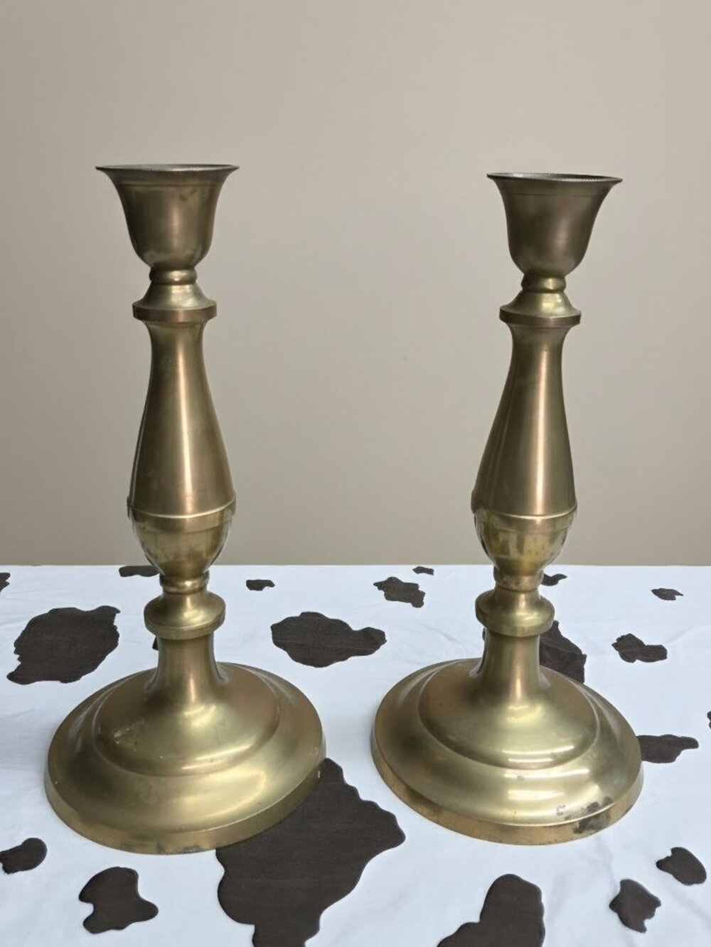 Vintage Solid Brass Tall Candlestick Holders Pair Large Statement Taper Holders
